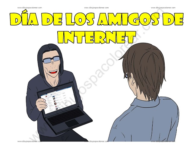 Día Mundial de los Amigo de Internet dibujo a color y para colorear